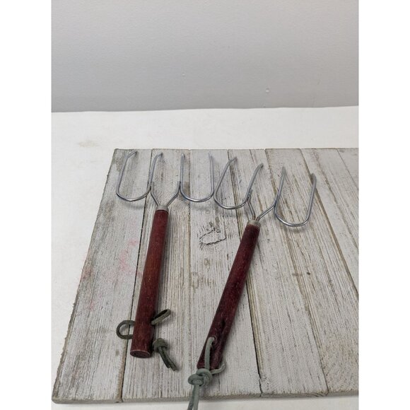 Turkey & Roast Lifter Fork Set of 2 Wood Handles 10 3/4" - Picture 5 of 10
